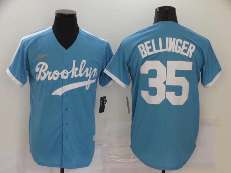 Men's Los Angeles Dodgers #35 Cody Bellinger Throwback Blue Cool Base Stitched Jersey
